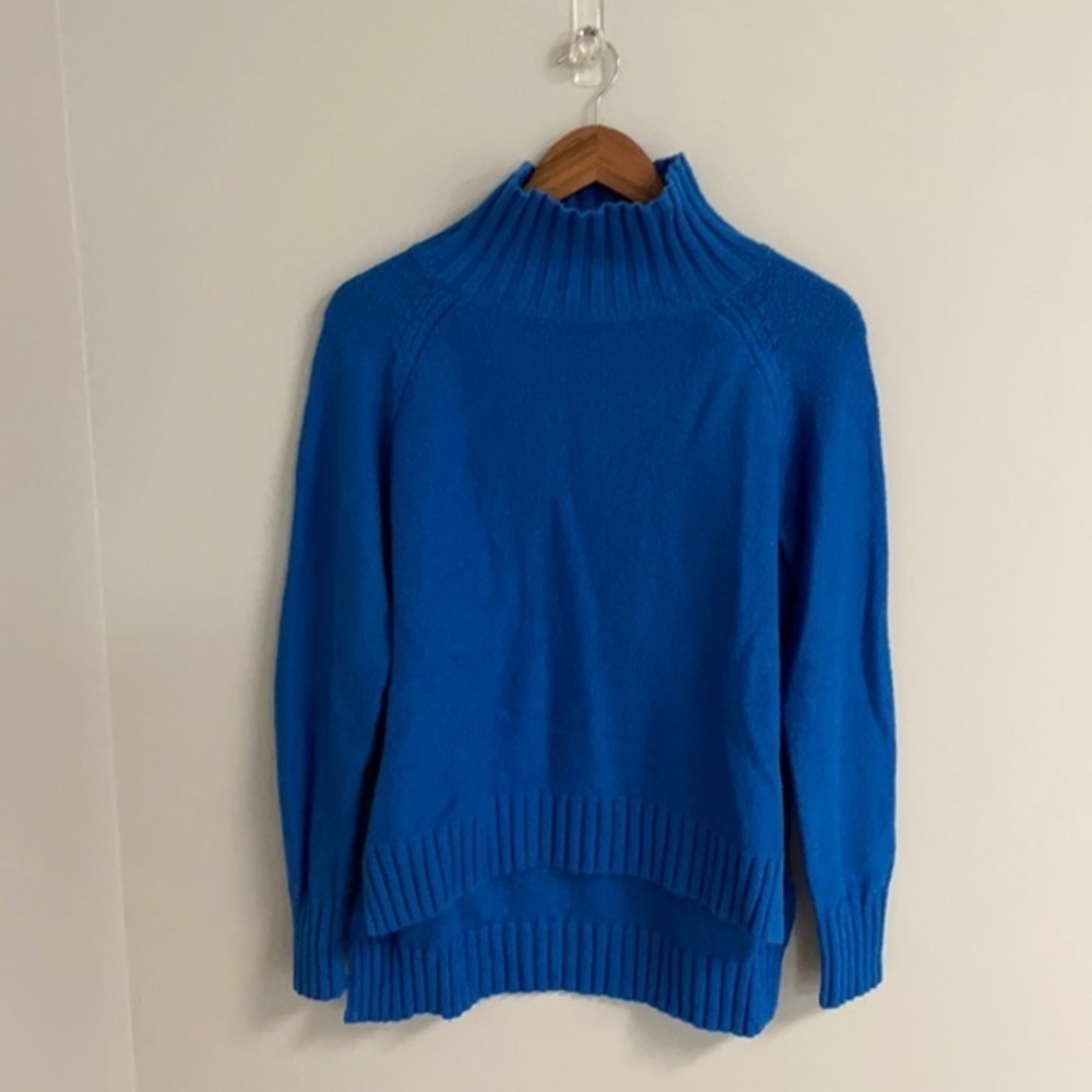 M Kismet Blue Mock neck Sweater Hi Low hem
